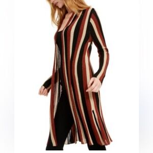 INC International Concepts Multicolor Striped Open Cardigan Duster